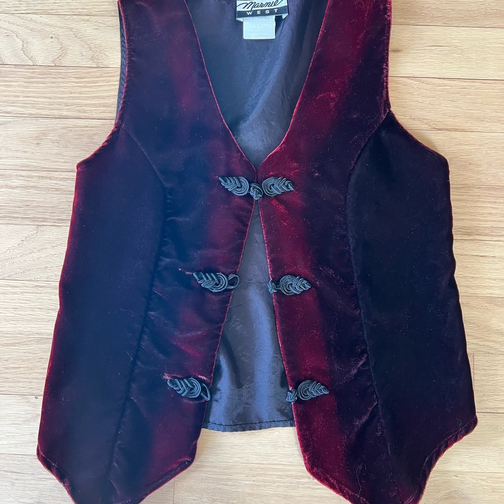 vintage dark red velvet vest. circa 1993 . size small